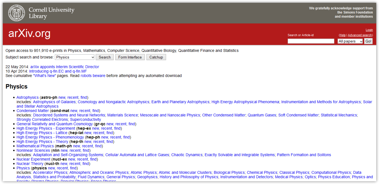 ArXiv's Math Section Sees ~600 Submissions in a Single Day, Sparking AI Quality Debate — ArXiv-org screenshot 20140706