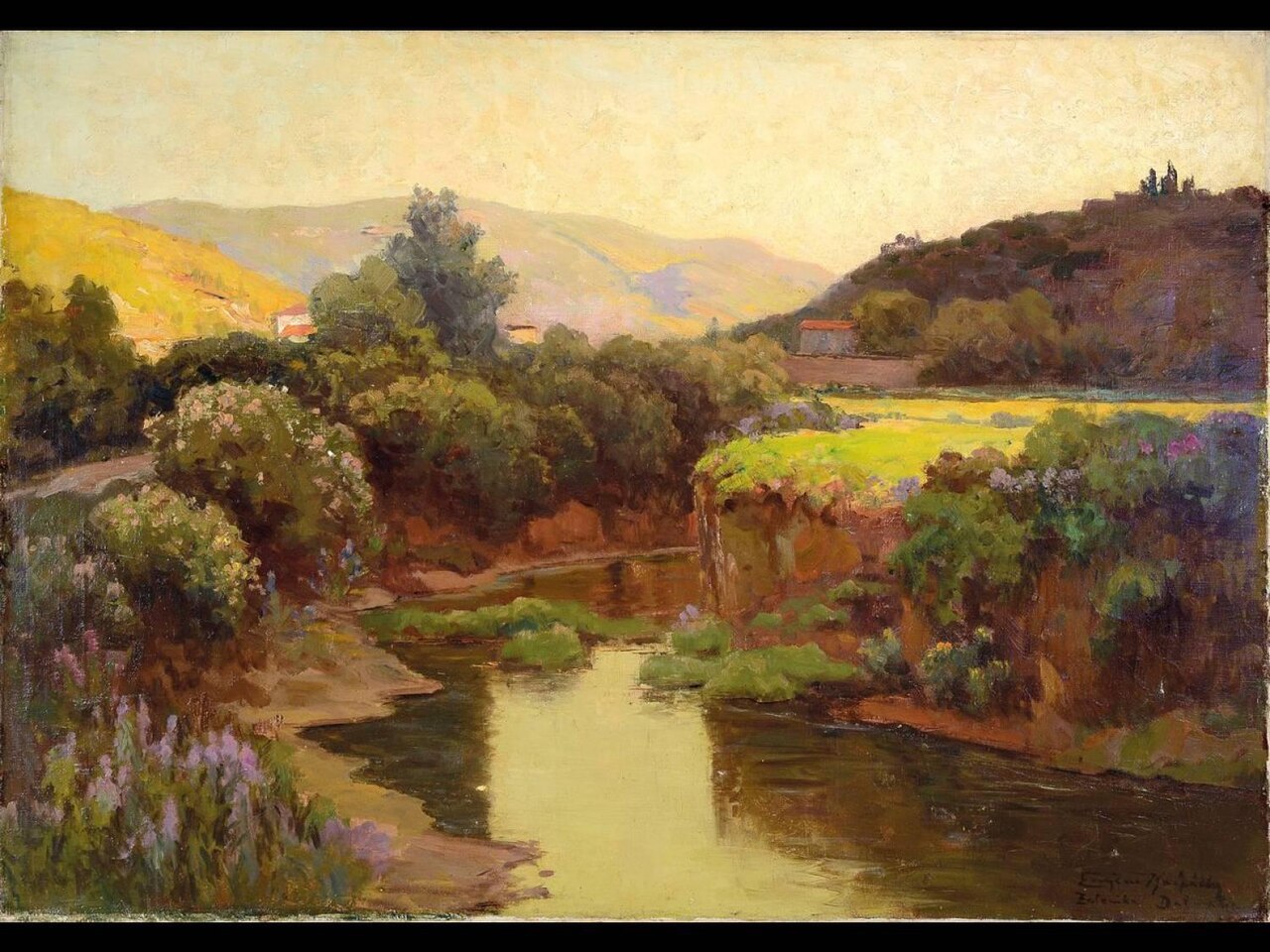 Karpathy's LLM Wiki Concept Gets Practical Implementation in Obsidian Workflow — Eugen Karpathy, 1871 Debrecen-1950, studied inBudapest, Paris and Brussels, here: Zelenika Dalmatia, titled lower right, hilly landscape with a river and houses, oil/canvas, signed lower right, smaller color chips, approx