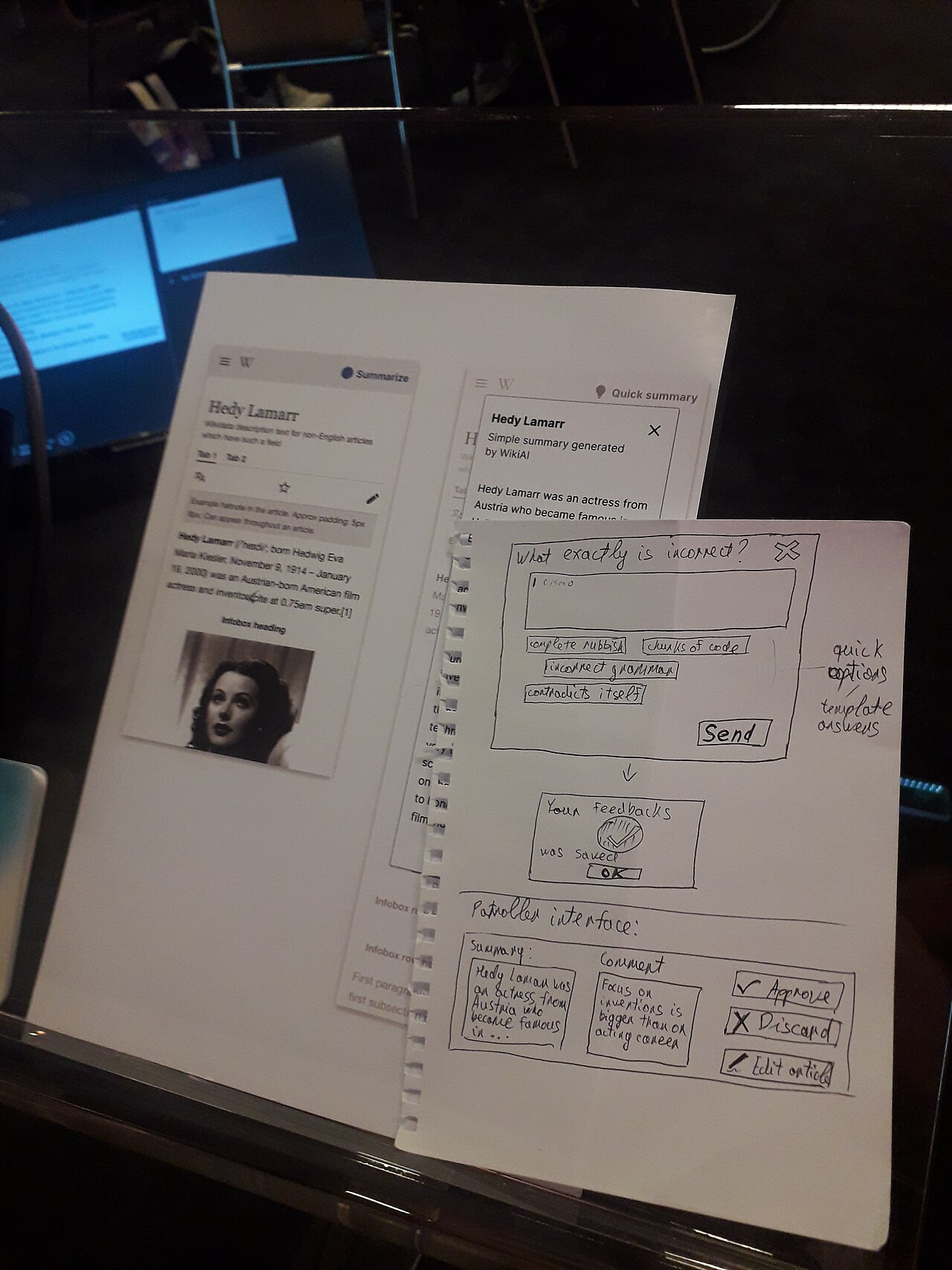 Proposed AI Framework Shifts Regulatory Focus From Model Weights to Trusted Deployers — Proposed interface of feedback on an AI-generated article, brainstormed during the Wikimania 2024 in Katowice