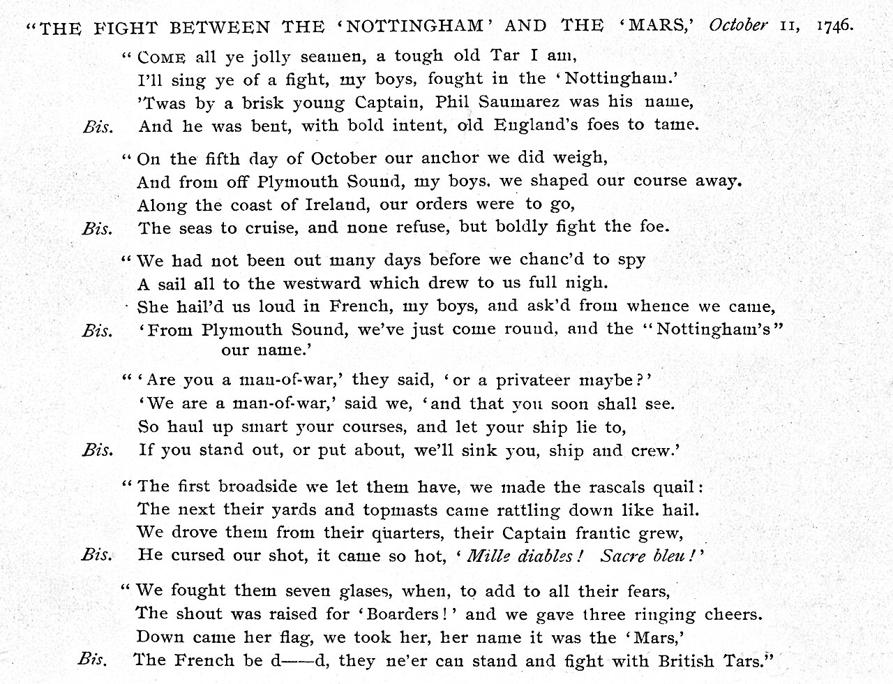 Lyrics to Song Turns Side Projects Into Audio Demos — The Fight Between the Nottingham and the Mars 1746 song lyrics